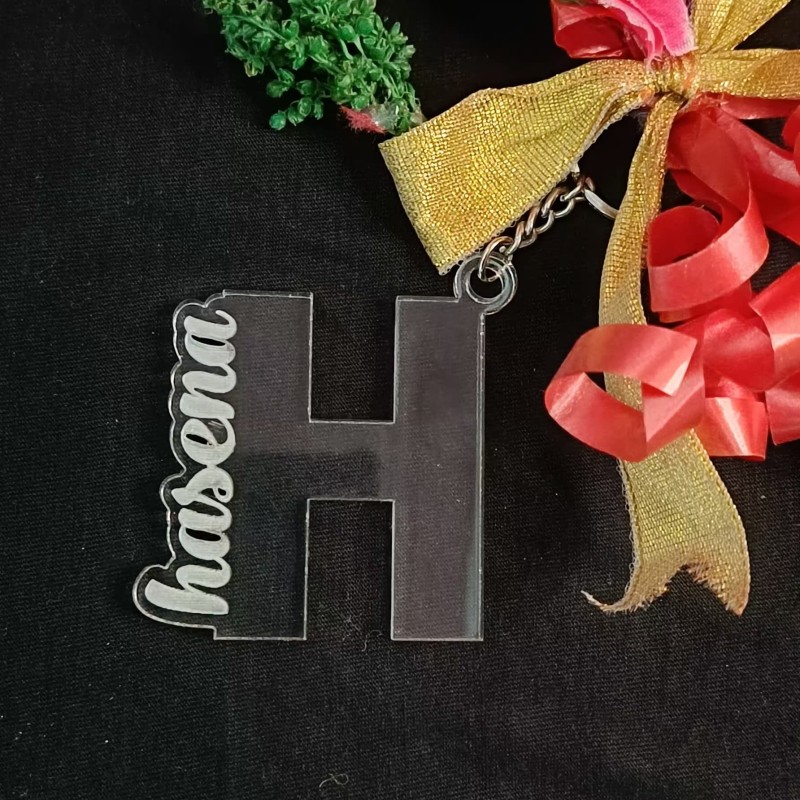 Clear Acrylic Custom Name Initial Keychain (2 Nos)